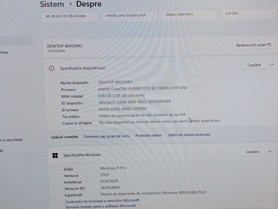 Mini PC Lenovo ThinkCentre M720q Tiny i3-8100T 8 gb RAM/ ssd 250 gb