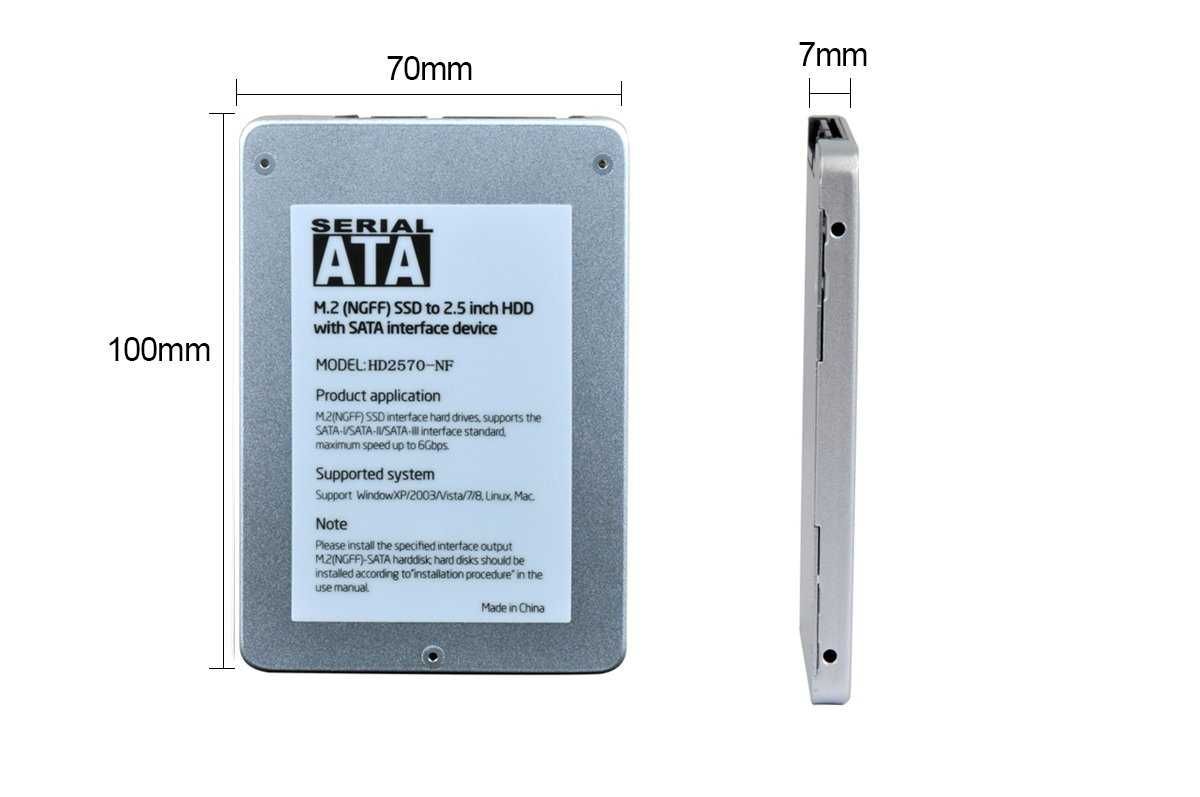 Caddy Convertor M.2 NGFF SSD to 2.5" SATA3, Aluminium - кутия M.2