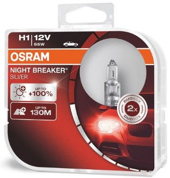 Халогенни крушки OSRAM Night BREAKER SILVER +100% H1,H4,H7,H11 DUO BOX