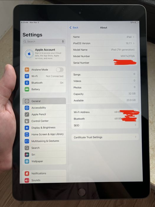 Apple iPad 10.2 (2019) baterie 100% impecabil cu bypass