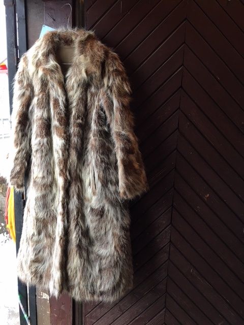 кожено двулицево палто с естествен косъм 48 размер 170см