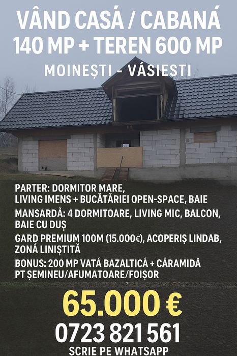 Casă / Cabană în Văsiești Moinești – Zonă foarte liniștită, teren 800