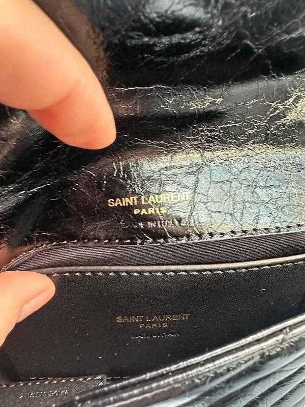 Geanta Saint Laurent College Mini, Noir Vernis, 18 cm