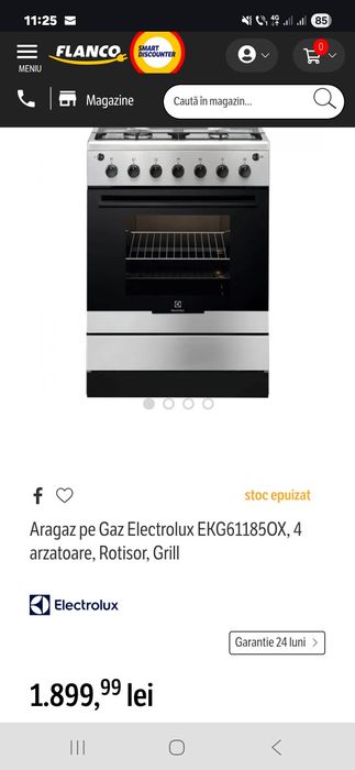 Aragaz Electrolux EKG61185OX, Aprindere electrica, grill,rotisor 60 cm