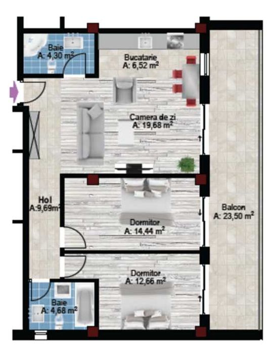 Inchiriere Apt. 3 cam. decomandat , 2bai, parcare subterana, A. Muresa