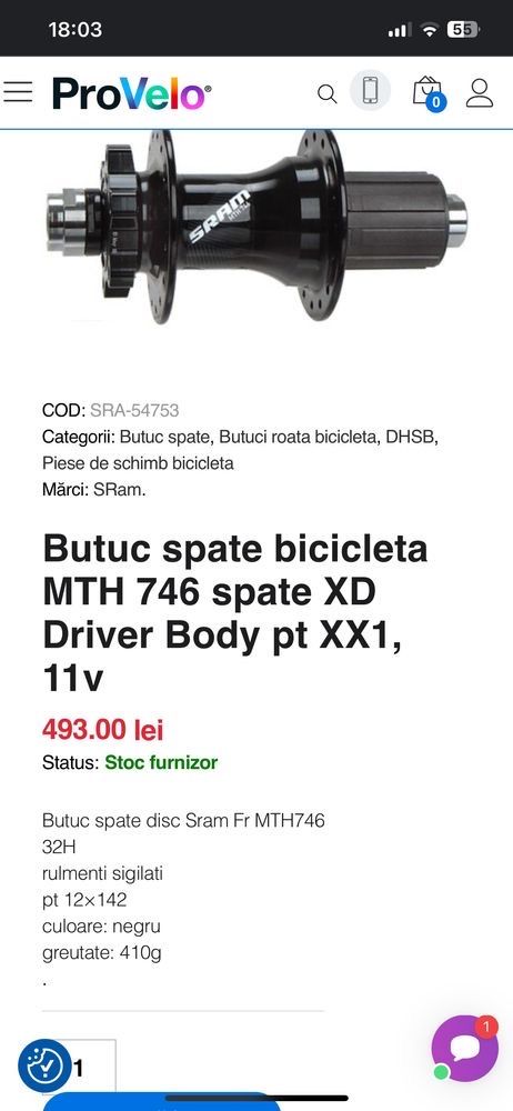 Vand roata completa spate 27,5 ,butuc spate Sram ,pinioane Sram 11 SPD