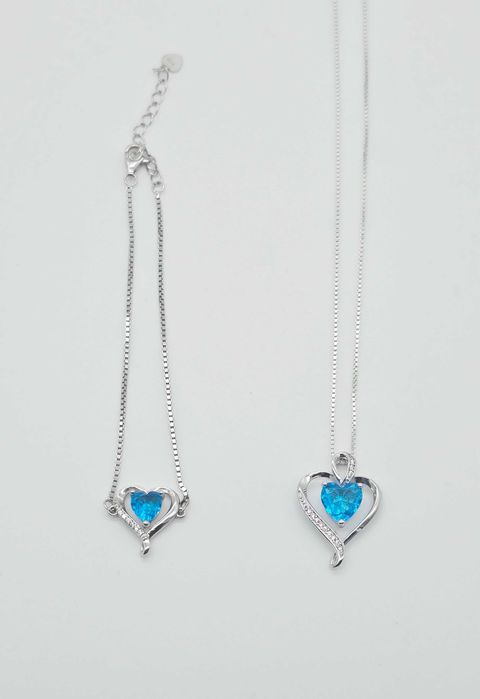 Комплект изящно сребърно Колие и Гривна със Сърце проба 925 и Цирконий