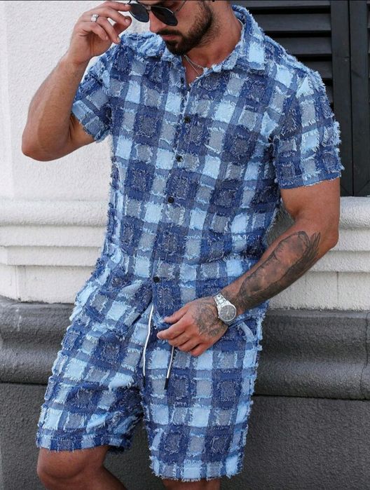 Нови мъжки летени екипи комплект камуфлажни цветове,син Л/Хл