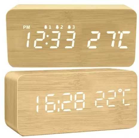 Ceas de camera/birou cu LED , lemn, Temperatura , Data , Alarma ,