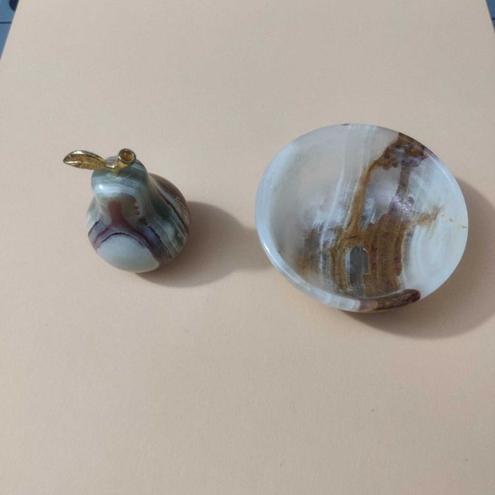 SET scrumiera + decoratiune para, din piatra naturala, frumos slefuite