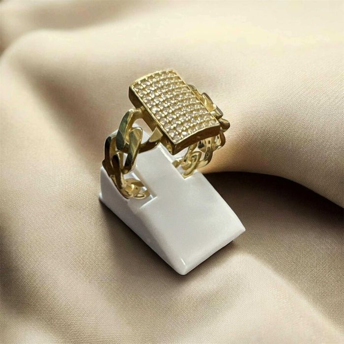 Inel aur galben model cuban cu pietre 14K bijuteriidinaur.ro
