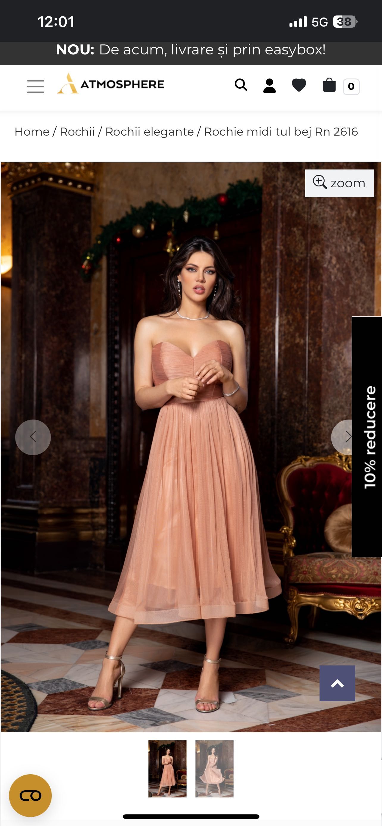 Rochie midi de ocazie roz pudrat Atmosphere Fashion marimea 36 S