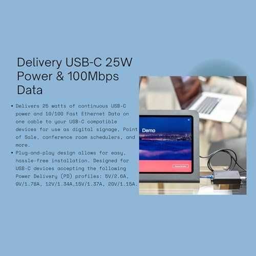 Нов PoE+ USB Type-C сплитер 25W 100Mbps за Pixel, Surface, Galaxy