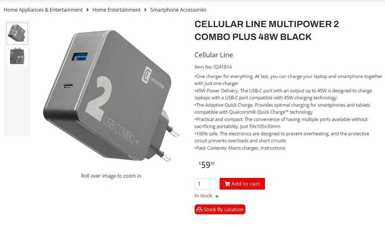 Зарядно устройство Cellurline MULTIPOWER 2 COMBO PLUS 48W - USB-C