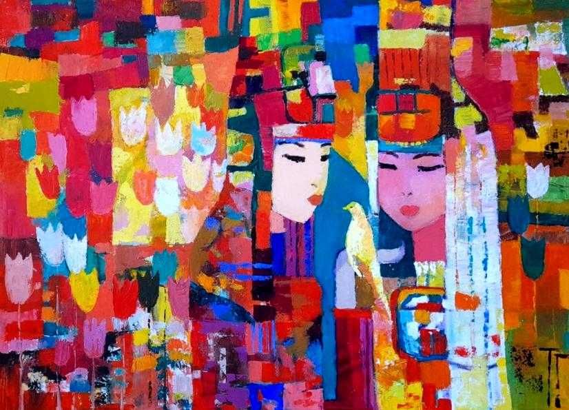 Картина холст масло казахские девушки авторская этно живопись