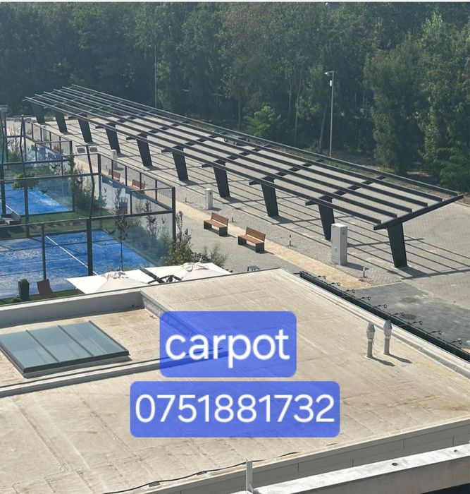 Carport cu acoperiș și terase. Structura solidă și practică, potrivită