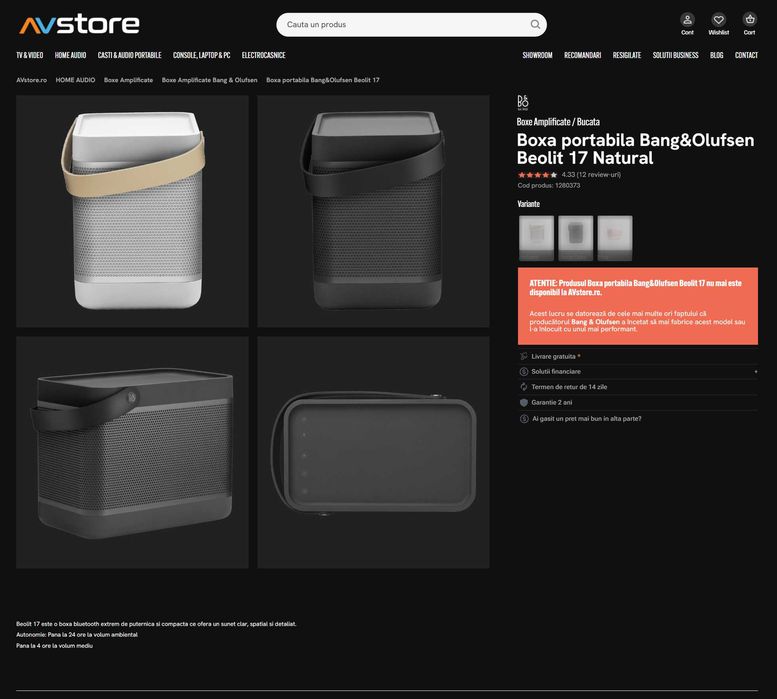 Boxa portabila Bang&Olufsen Beolit 17 dispersie de 360 de grade