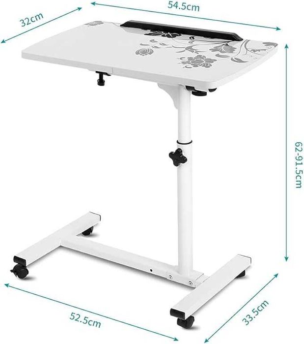 Маса над леглото с колелца, подвижно бюро с регулируема височина