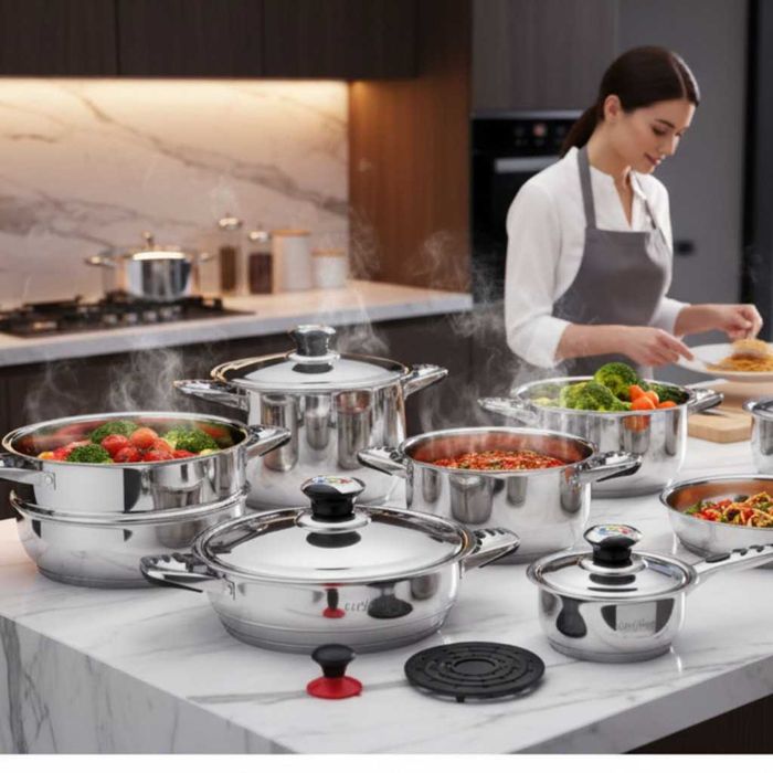 ШОК ЦЕНА -Cheffinger CF-1600S – 16-части комплект, съдове за готвене