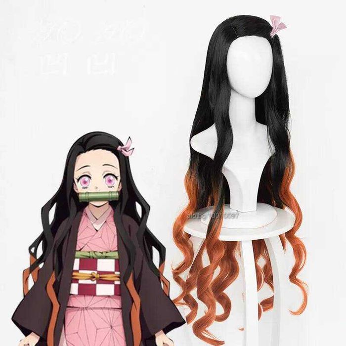 Аниме косплей перука Nezuko Kamado два цвята черно кафява