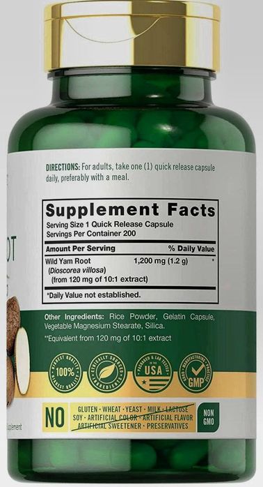 Капсулы корня дикого ямса |  1200 мг |  200 капсул  usa