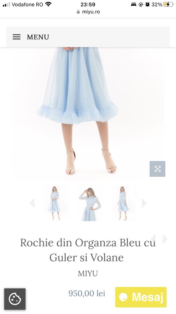 Rochie cloș din Organza Bleu mâneci bufante/ rochie civilă