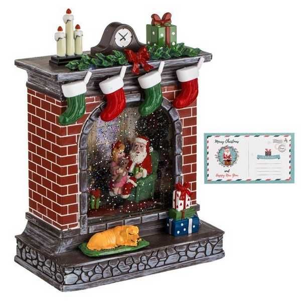 Коледна камина със снежни топки Mercado Trade, LED светлина и музика