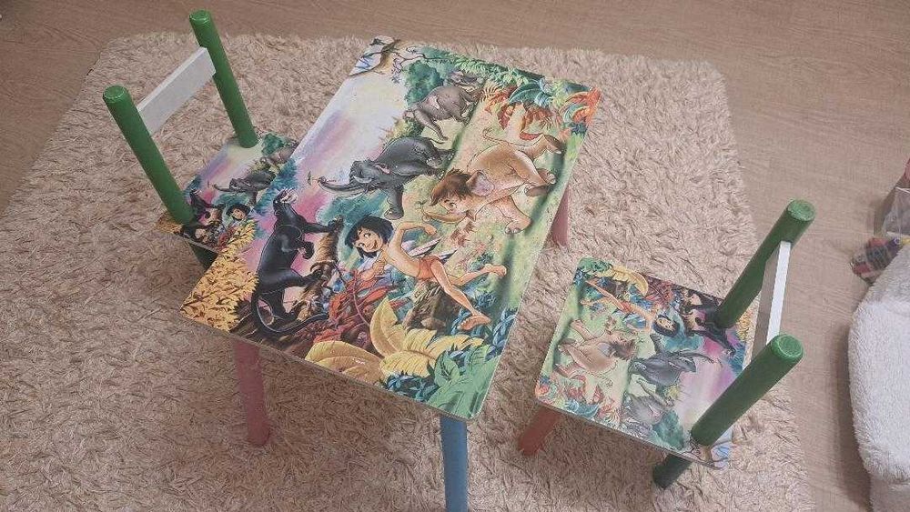Masuta copii Cartea Junglei Mowgli, cu 2 scaunele MDF si lemn