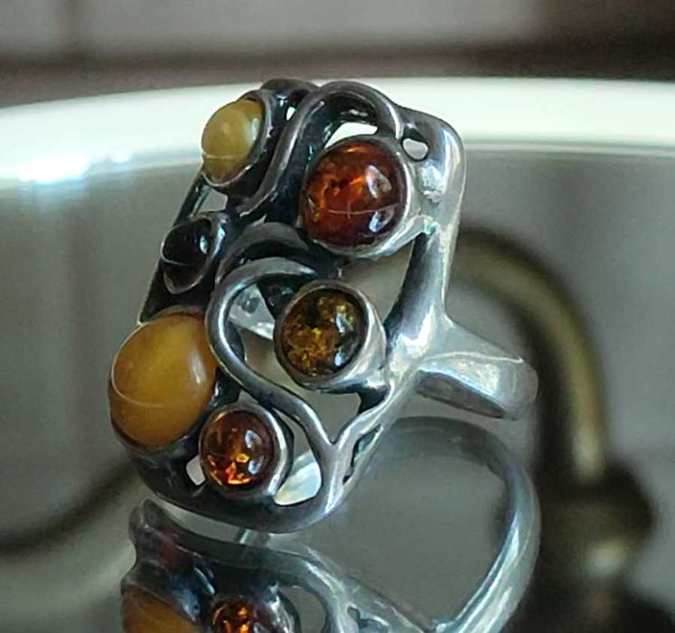 Inel „Polar Amber” argint si chihlimbar
