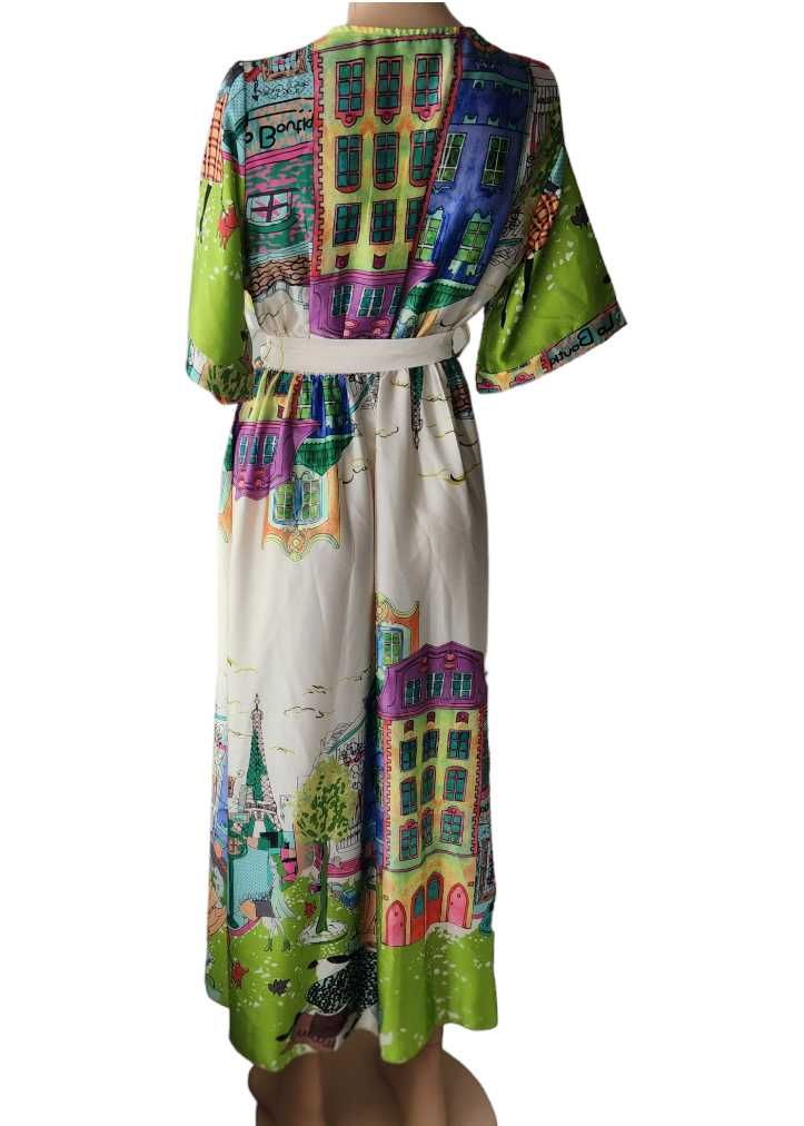 Rochie lunga cu imprimeu multicolor, marime M