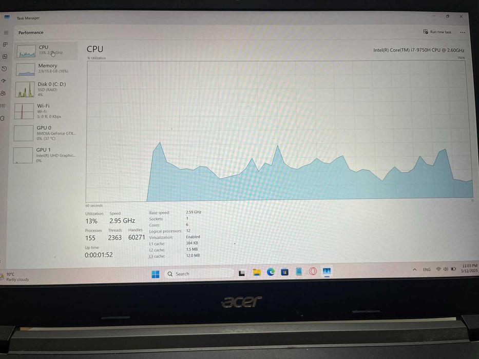 Acer aspire 7 gtx 1650 i7-9750h