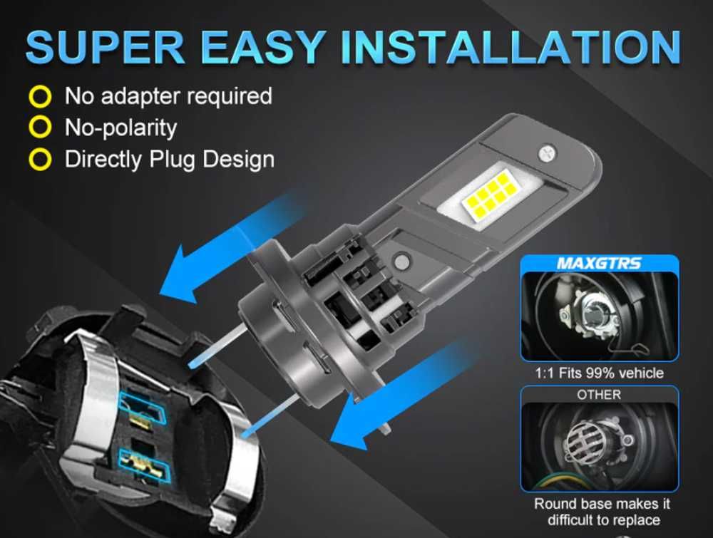 100W LED Мини Диодни крушки H7 12V +300% Светлина.
