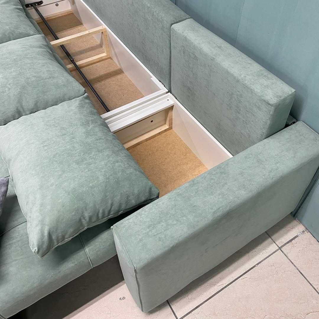 Угловой диван 2800x1500 с ящиками и подушками доставка Алматы ЛДСП див