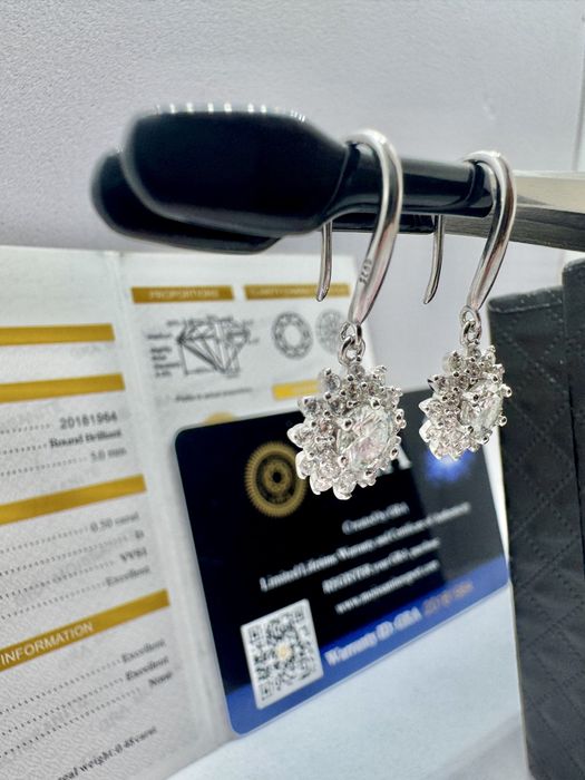 Сребърни обеци с мойсанит (диамант) 0.5 карата