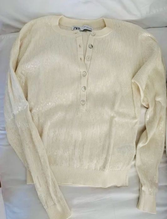 Блуза с пайети и блуза с ефект жилетка с плисиран подгъв Zara Зара