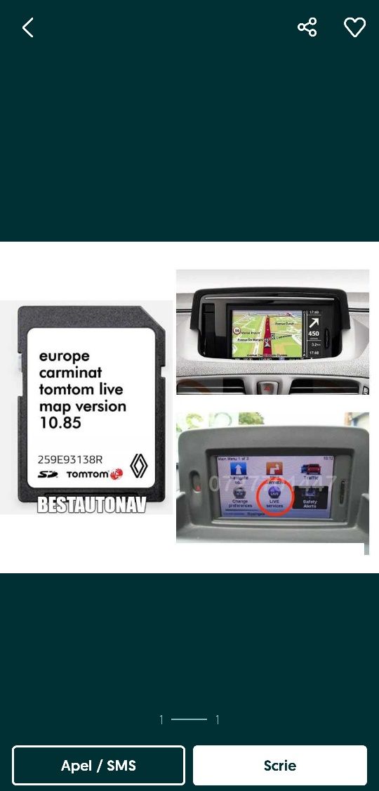 Card original pentru orice sistem de navigație Renault Tomtom 

Ultima