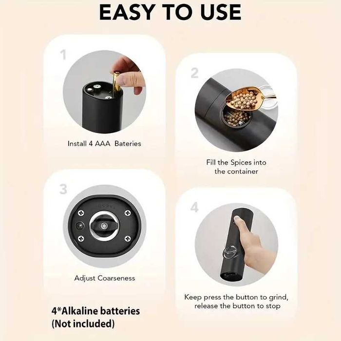 Регулируема електрическа мелничка за черен пипер, мелачка на пипер