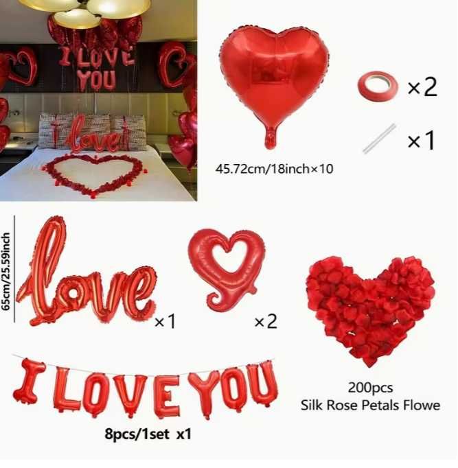 Надуваеми форми от сърца и надпис I LOVE YOU :Изненада за любов човек