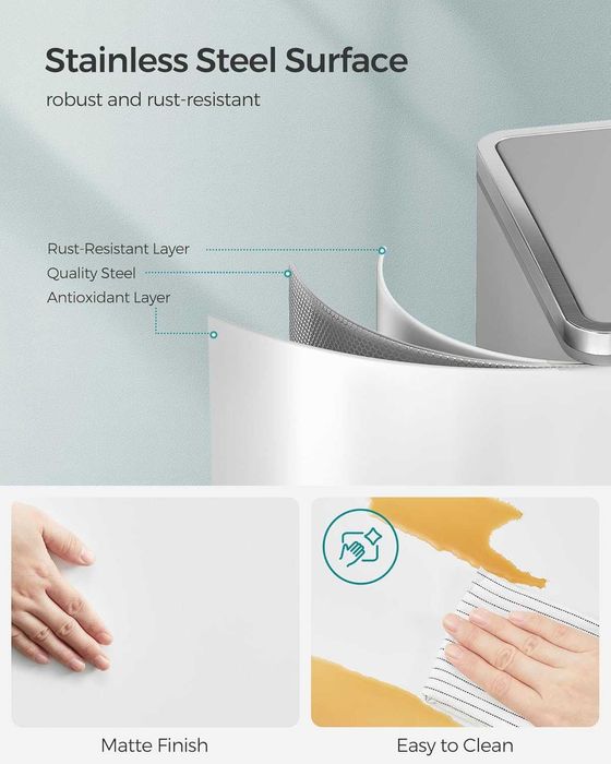 Cos gunoi dublu SONGMICS, 2x30L, cu pedale si galeata detasabila, alb