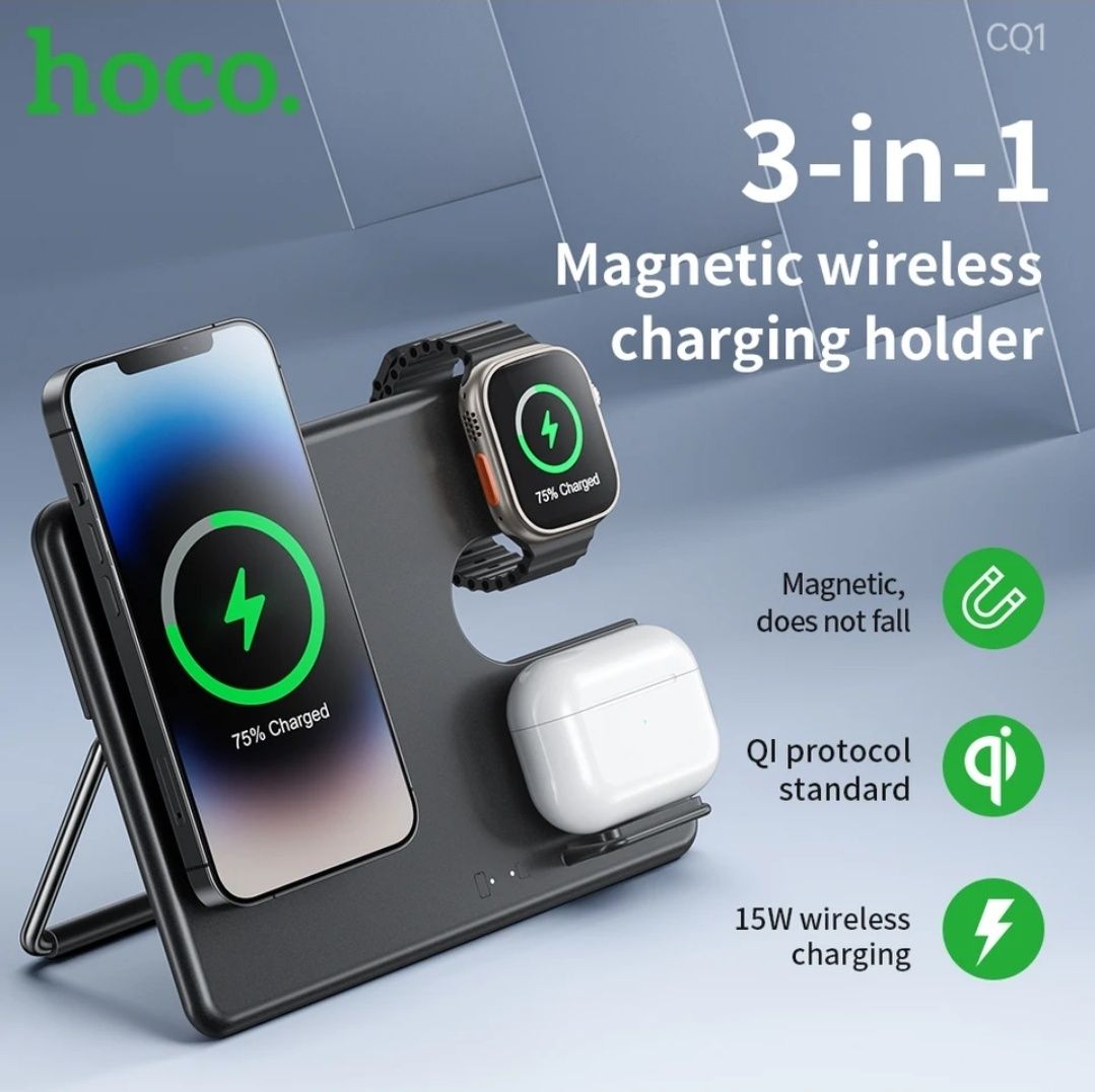 Hoco CQ1 Док-станция 3 в 1 Magnetic 30W iPhone 13 и 14 iWatch AirPods