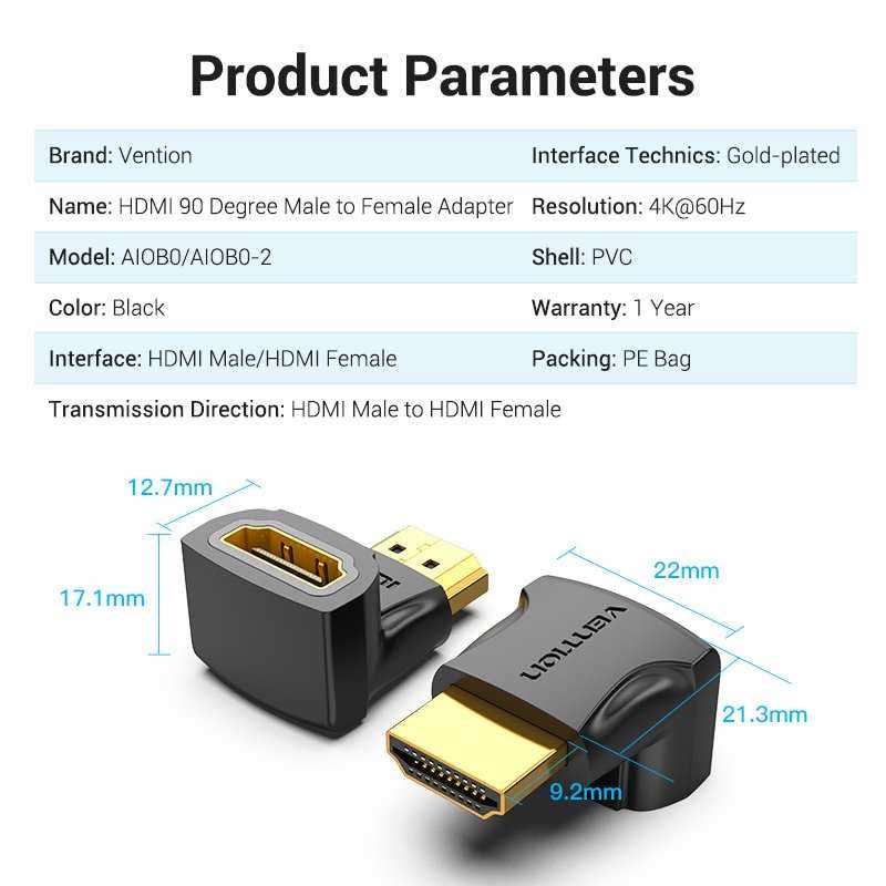 Преходник Адаптер HDMI М-HDMI F Ъглов на 90° Vention AIOB0