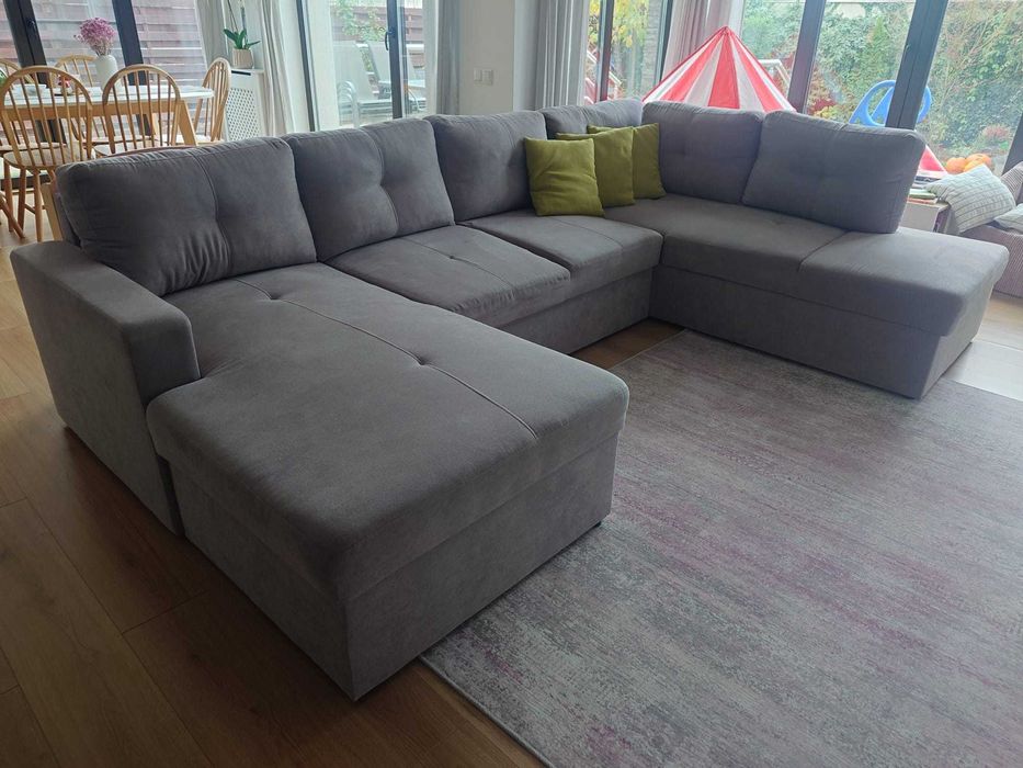 Canapea extesibila gri, cu 2 sezlonguri, 300 x 206 cm