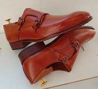 Pantofi monk de lux 43 lucrati manual Denbroeck NOI piele naturala