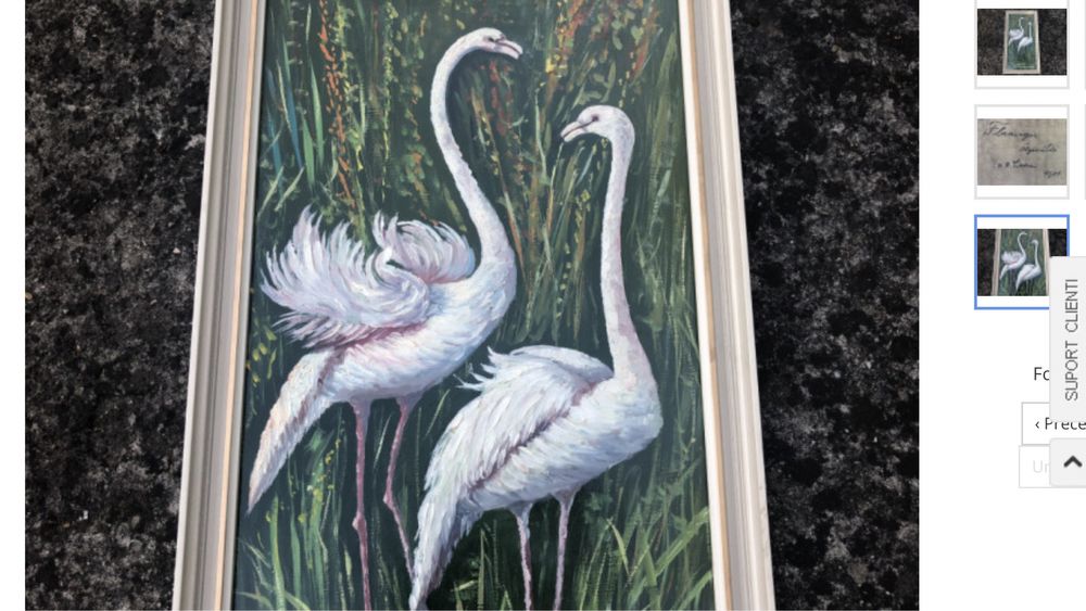Tablou,pictura veche germana,ulei pe lemn,pasari flamingo