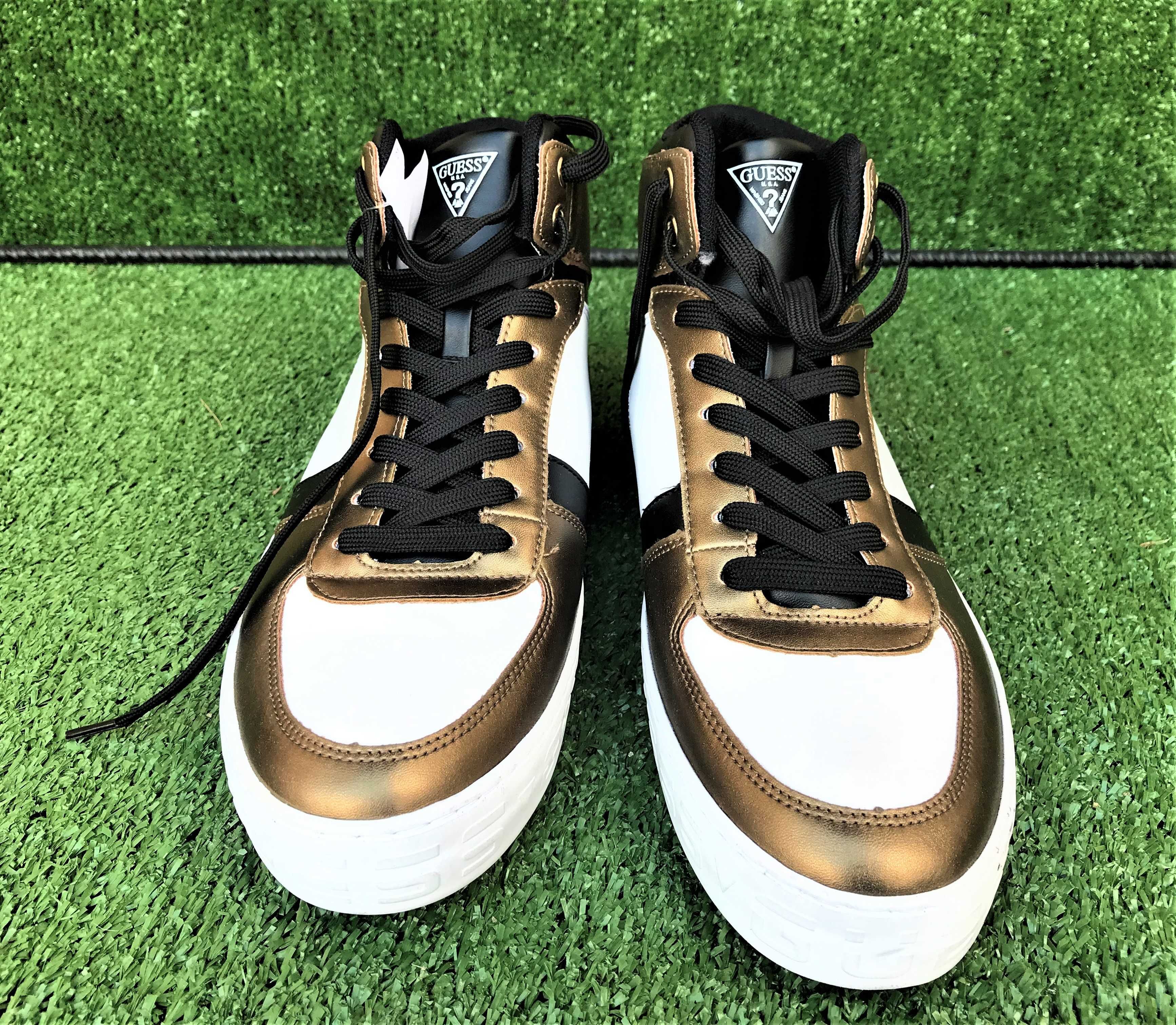 GUESS PELZY Sneakers barbati, culoare bronz, alb, negru, marimea 43.5