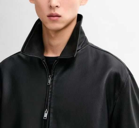 Jacheta geaca piele M L Massimo Dutti NOUA piele naturala moale negru