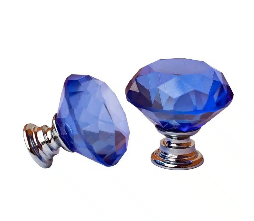 Buton maner mobila cristal diamant albastru bleumarin 30 mm