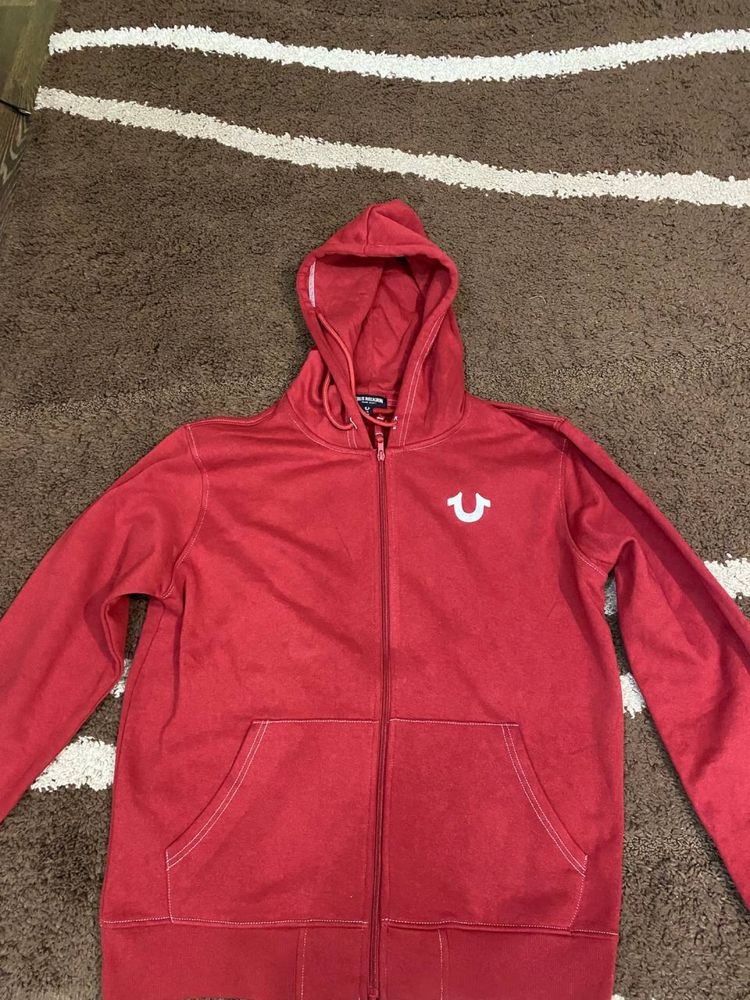 True Religion Buddha Logo Seal Zip Hoodie Burgundy