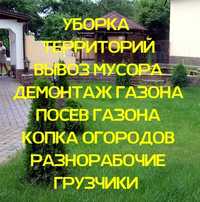 Копка траншей, огородов. Посев газона, клевера. Уборка территорий