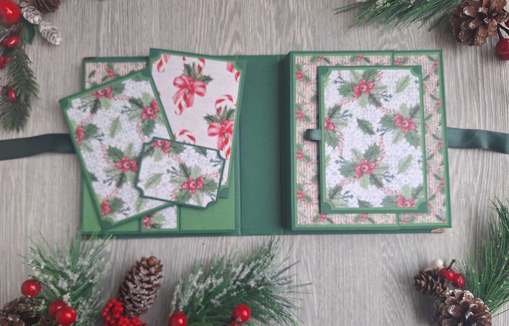 Коледен, скрапбук албум в зелено, ръчна изработка /63.7